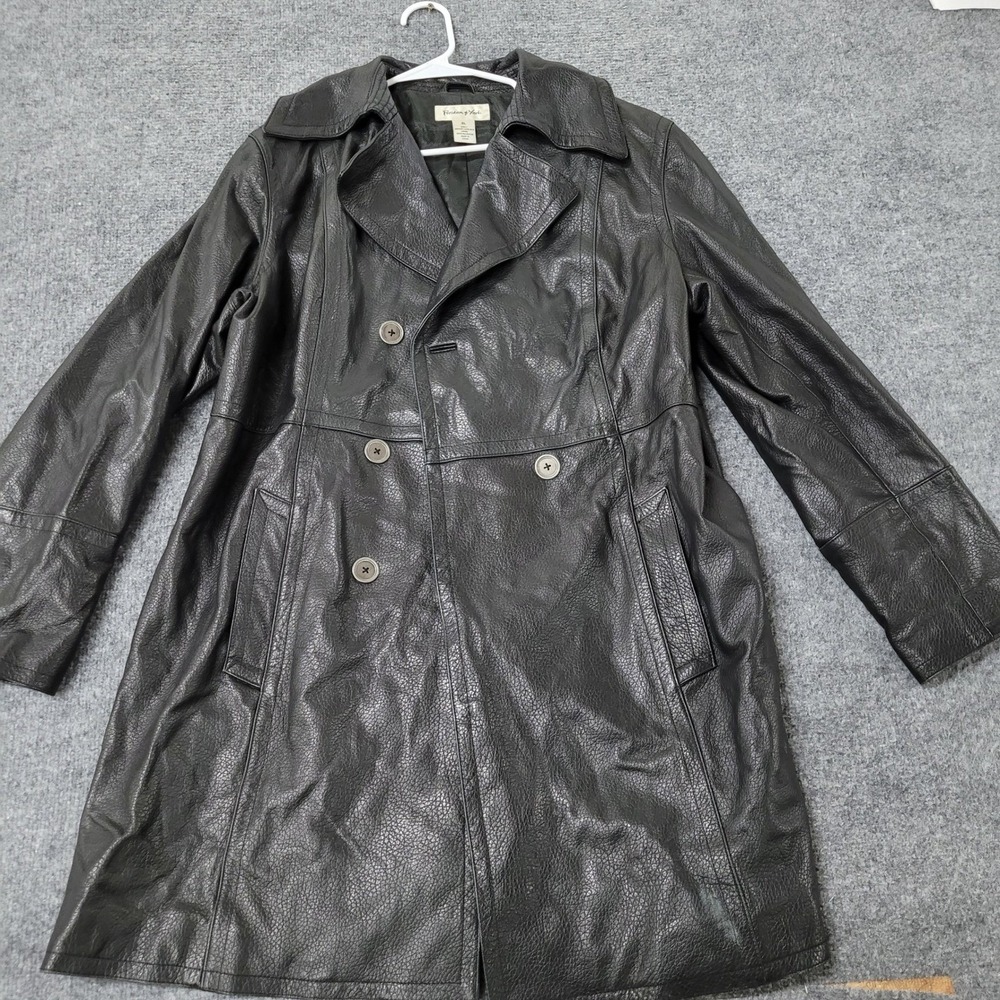 Preston & York Coat Womens XL Black Lambskin Leather Double Breasted Trench Long